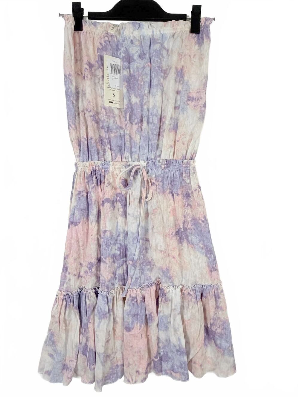 ELAN Tie Dye Strapless Maxi Dress S Pink Purple Cover Up Smocked Boho Beach NWT